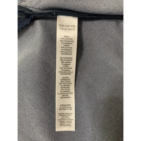 CHICO'S Elise Denim Cape Funnel Stand-Up Collar Button Closure OS - Picture 6 of 10